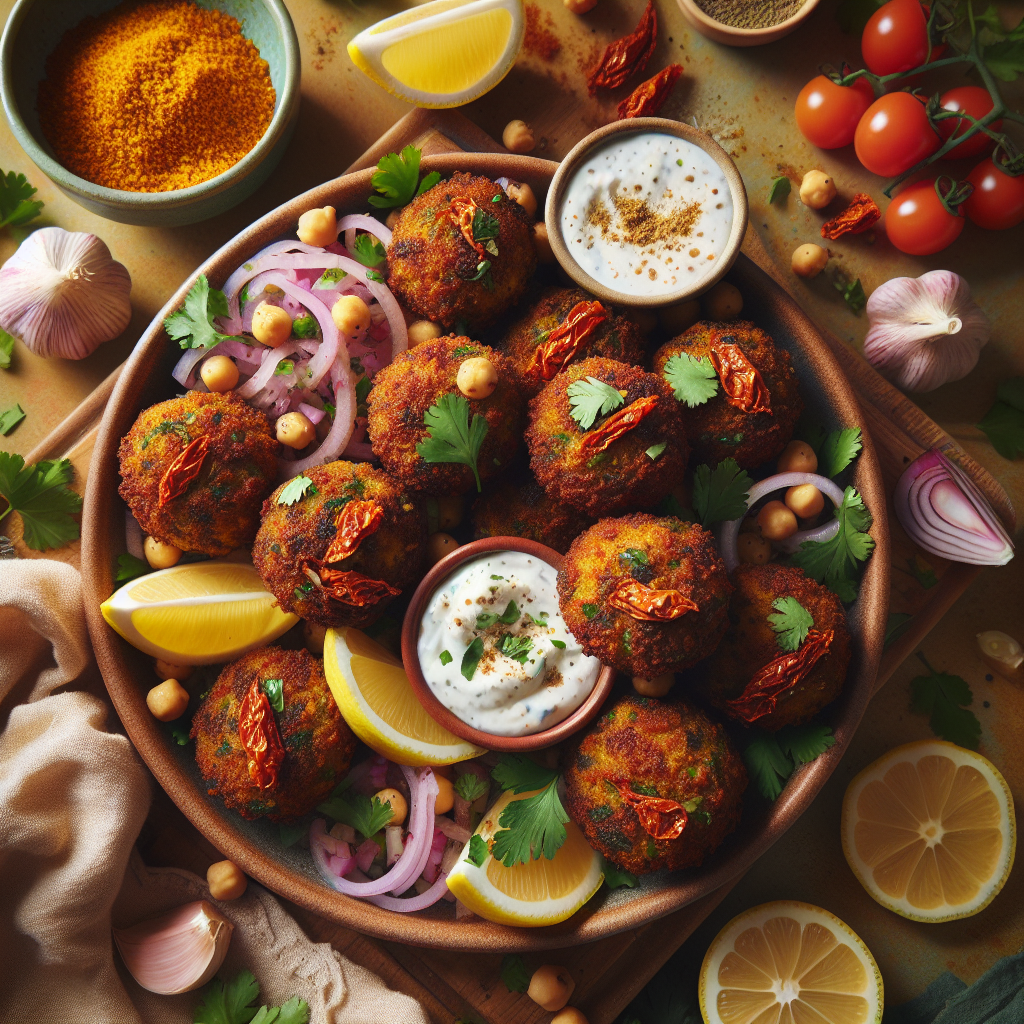 Air-Fryer Crispy Chickpea & Sun-Dried Tomato Falafel with Lemon-Garlic Yogurt Sauce