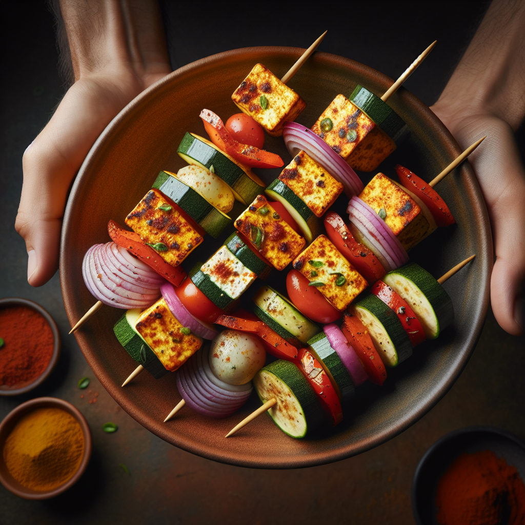 Air-Fryer Masala-Spiced Paneer & Vegetable Skewers