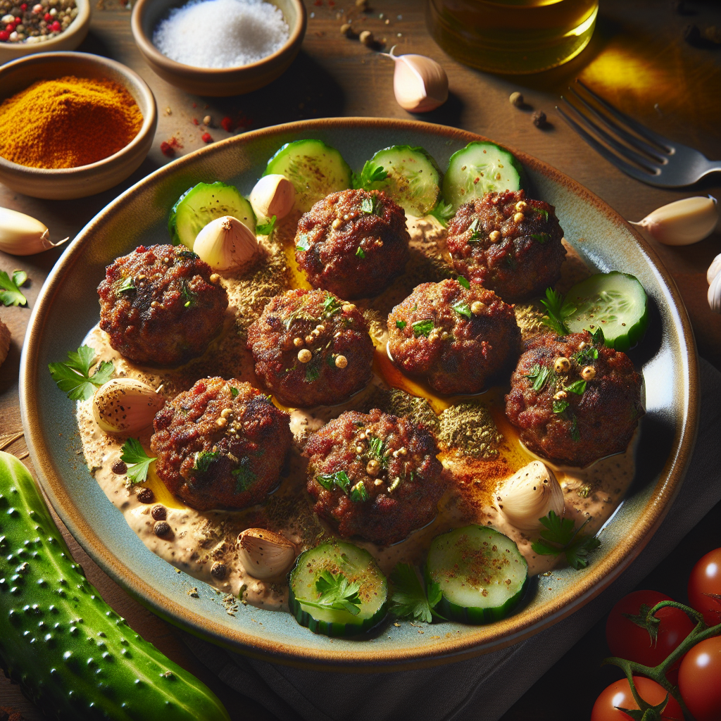 Air-Fryer Mediterranean Beef Koftas with Cucumber-Tahini Sauce