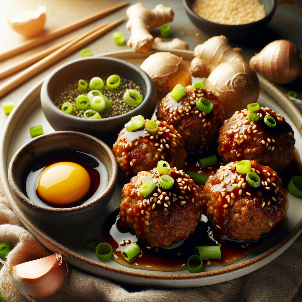 Air-Fryer Teriyaki Beef Meatballs with Sesame-Ginger Dipping Sauce