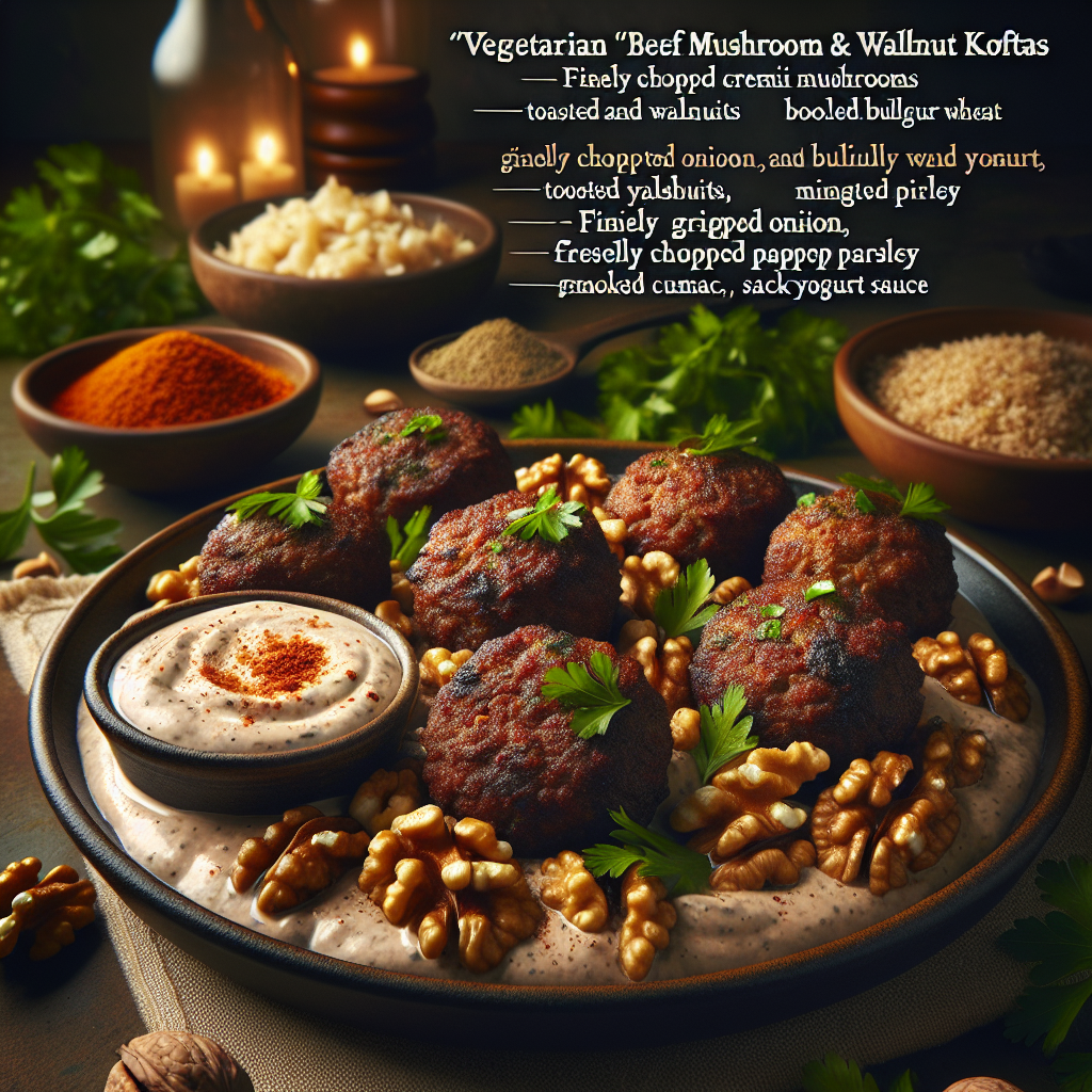 Air-Fryer Vegetarian 'Beef'-Style Mushroom & Walnut Koftas with Sumac Yogurt Sauce