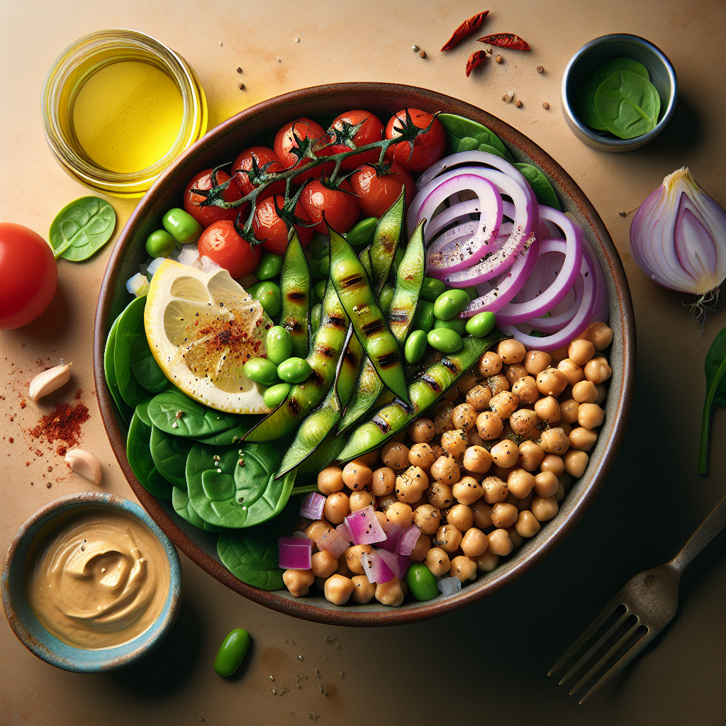 Charred Edamame & Chickpea Power Bowl with Lemon-Garlic Tahini Dressing