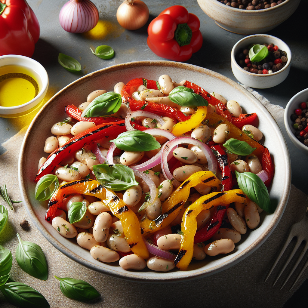 Charred White Bean & Grilled Pepper Salad with Lemon-Basil Vinaigrette