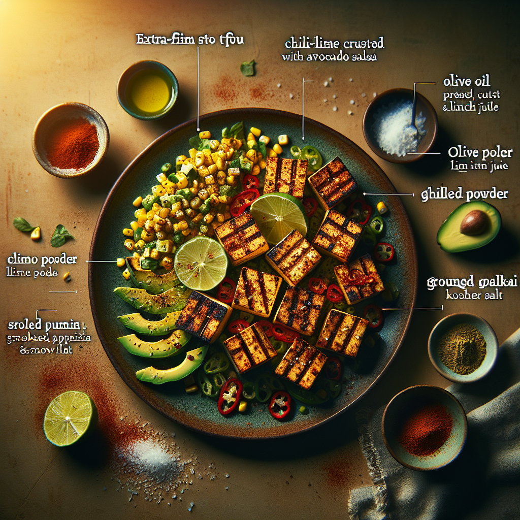 Chili-Lime Crusted Tofu with Grilled Corn and Avocado Salsa