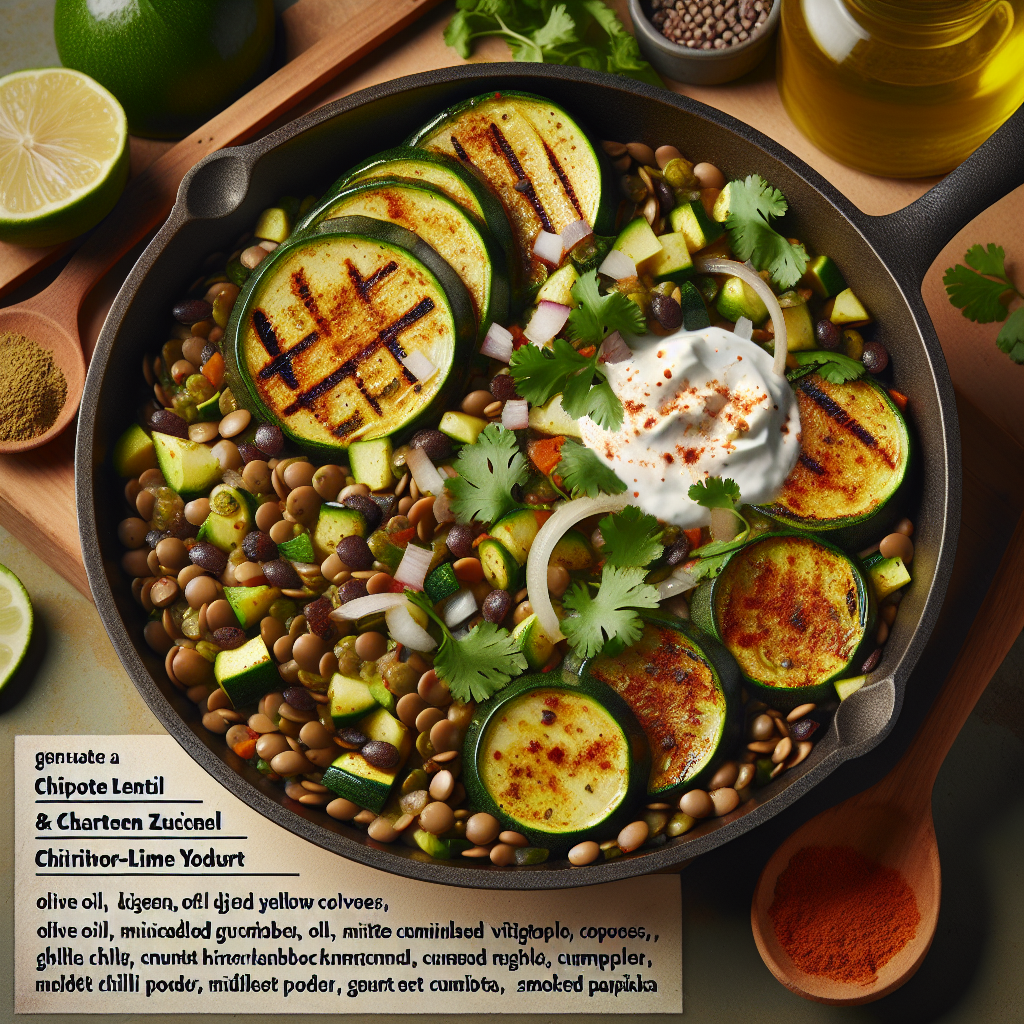 Chipotle Lentil & Charred Zucchini Skillet with Cilantro-Lime Yogurt