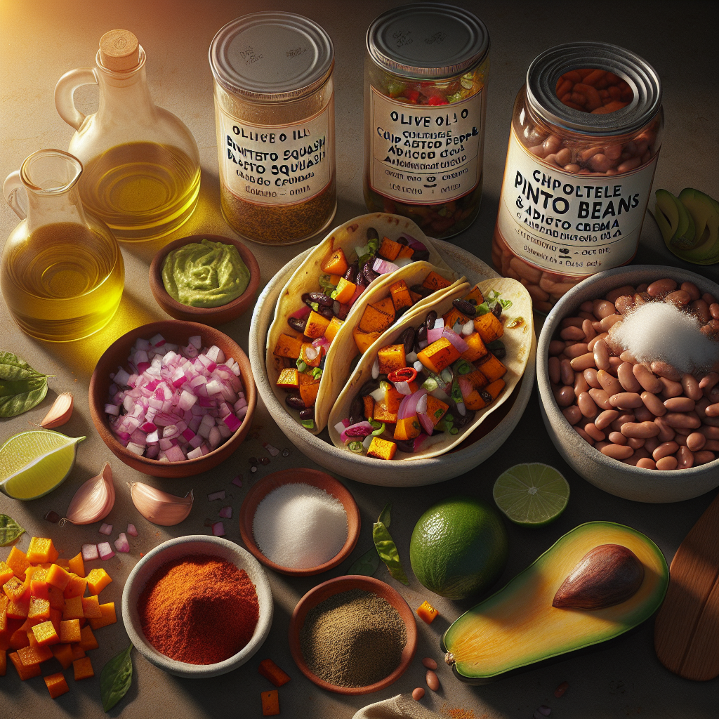 Chipotle Pinto Bean & Roasted Squash Tacos with Avocado-Lime Crema