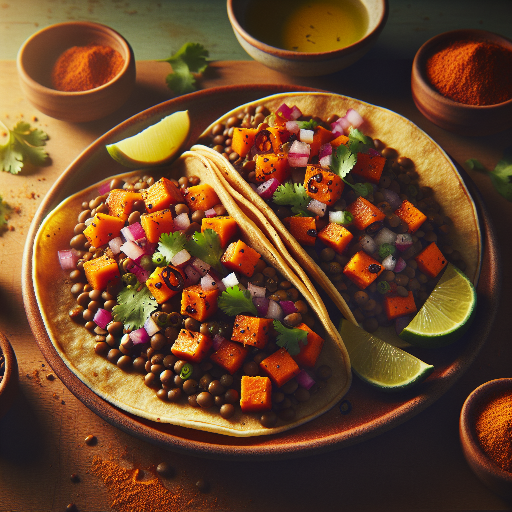 Chipotle Red Lentil & Sweet Potato Tacos with Cilantro-Lime Slaw