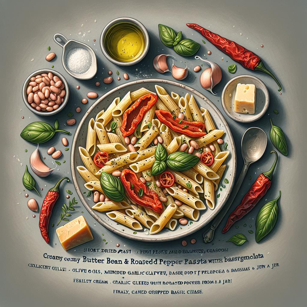 Creamy Butter Bean & Roasted Pepper Pasta with Basil Gremolata