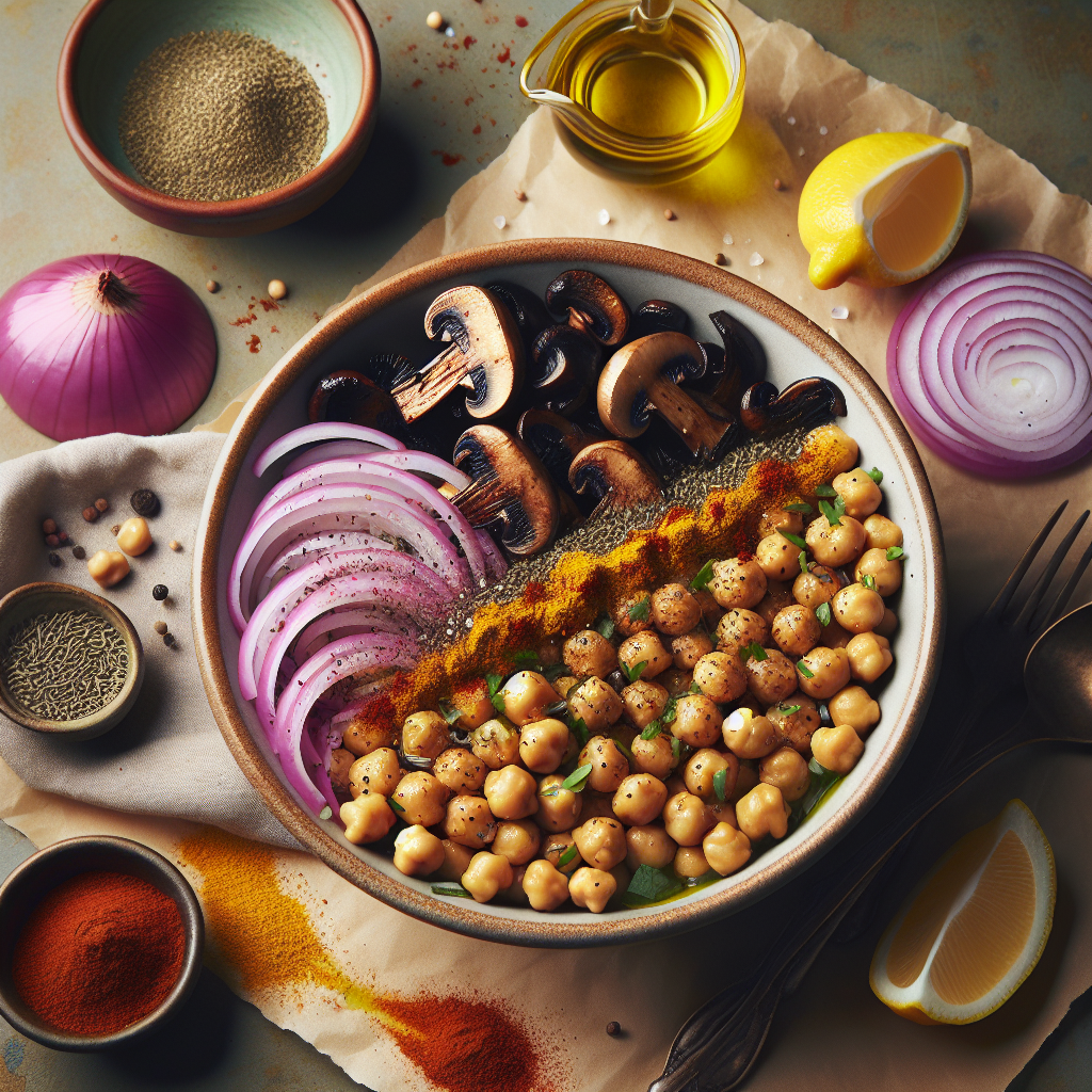 Crispy Chickpea & Roasted Mushroom Bowl with Lemon-Tahini Dressing