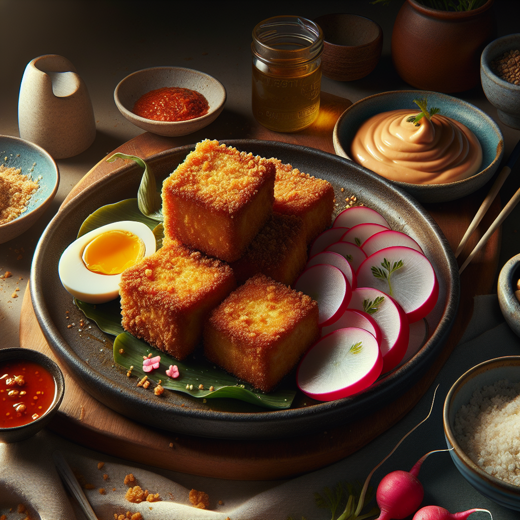 Crispy Panko Tofu with Spicy Sriracha Mayo and Pickled Radish Salad