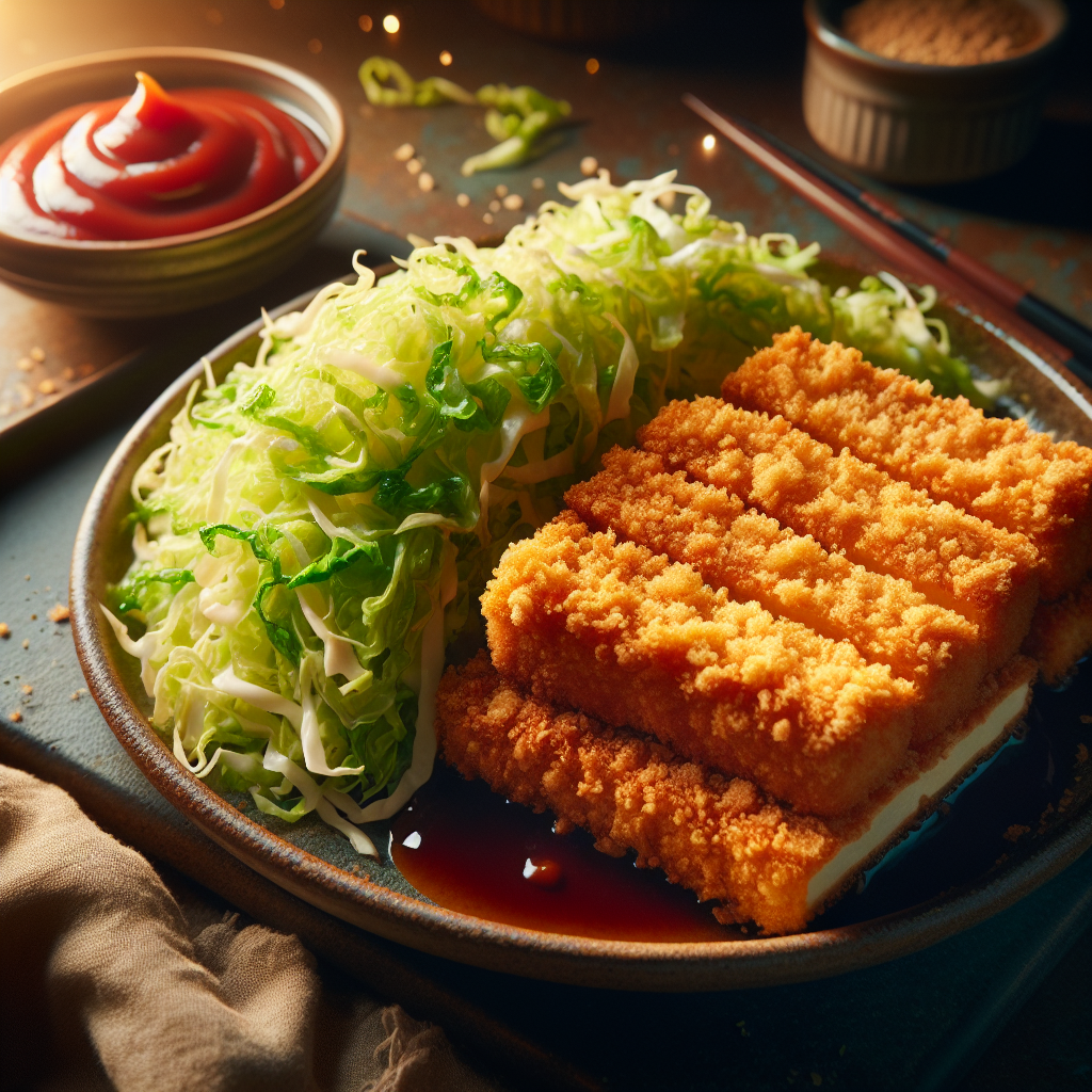 Crispy Tofu Katsu with Shredded Cabbage and Tangy Tonkatsu Sauce