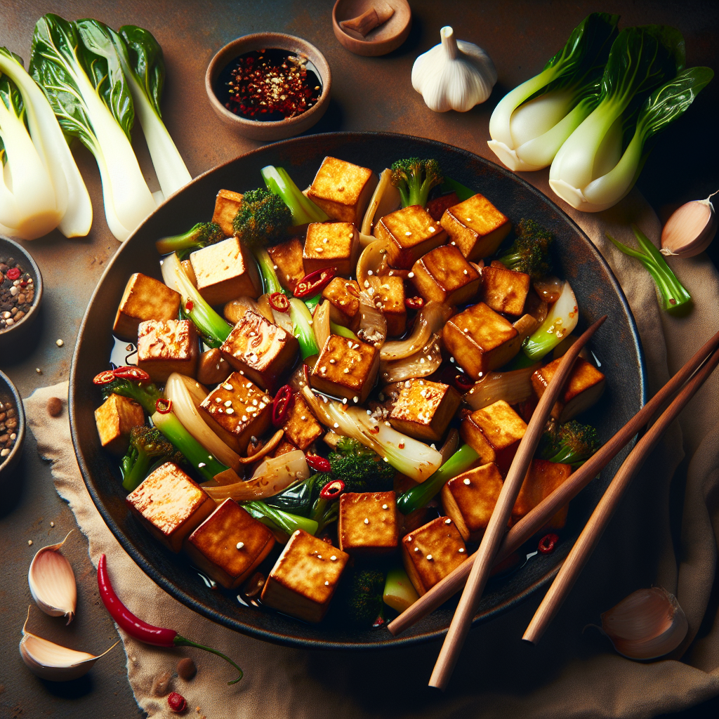 Crispy Tofu Stir-Fry with Garlic-Chili Sauce and Baby Bok Choy