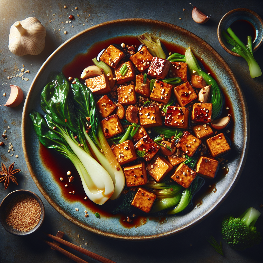 Crispy Tofu Stir-Fry with Hoisin Glaze and Steamed Baby Bok Choy