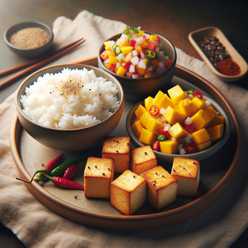 Crispy Tofu with Mango-Chili Salsa and Coconut Rice