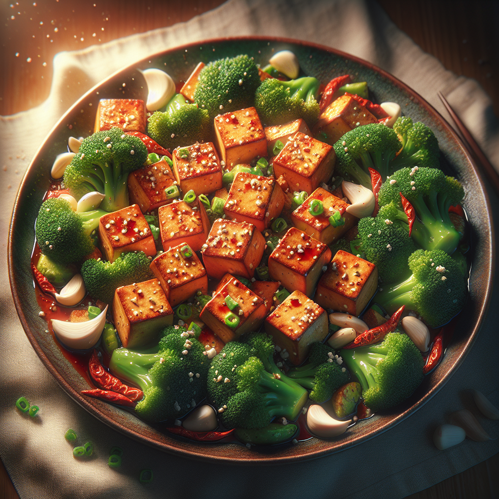 Crispy Tofu with Sweet Chili-Garlic Sauce and Stir-Fried Broccoli