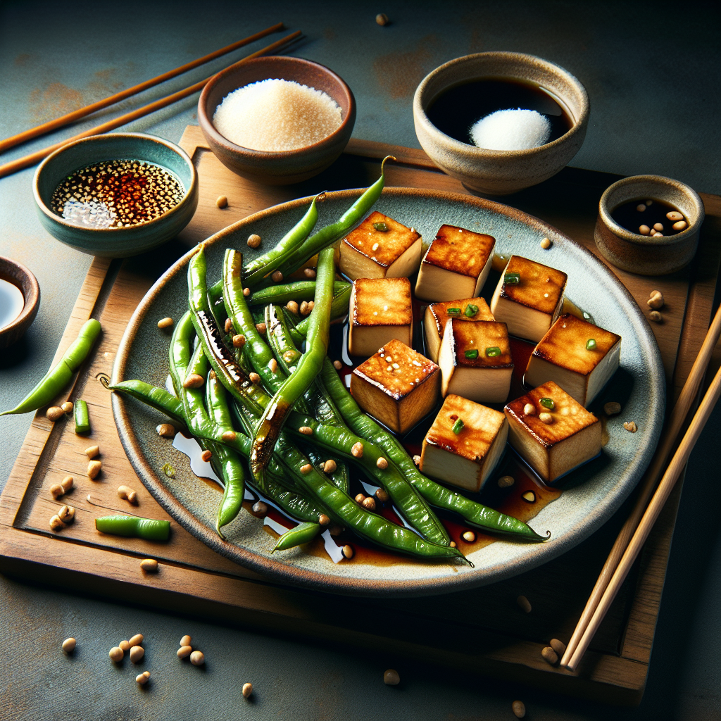 Crispy Tofu with Sweet Soy Glaze and Charred Green Beans