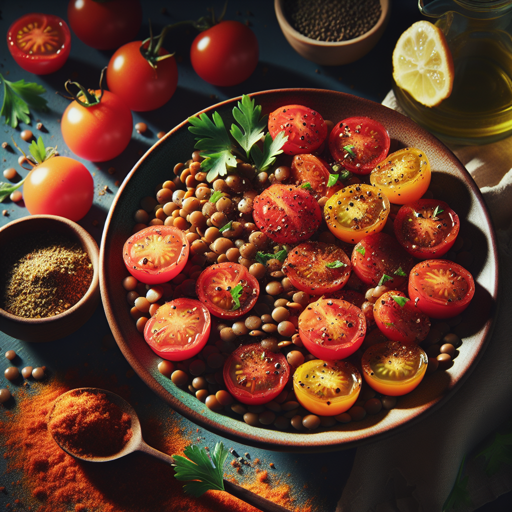 Cumin-Spiced Lentil & Roasted Tomato Salad with Lemon-Herb Dressing