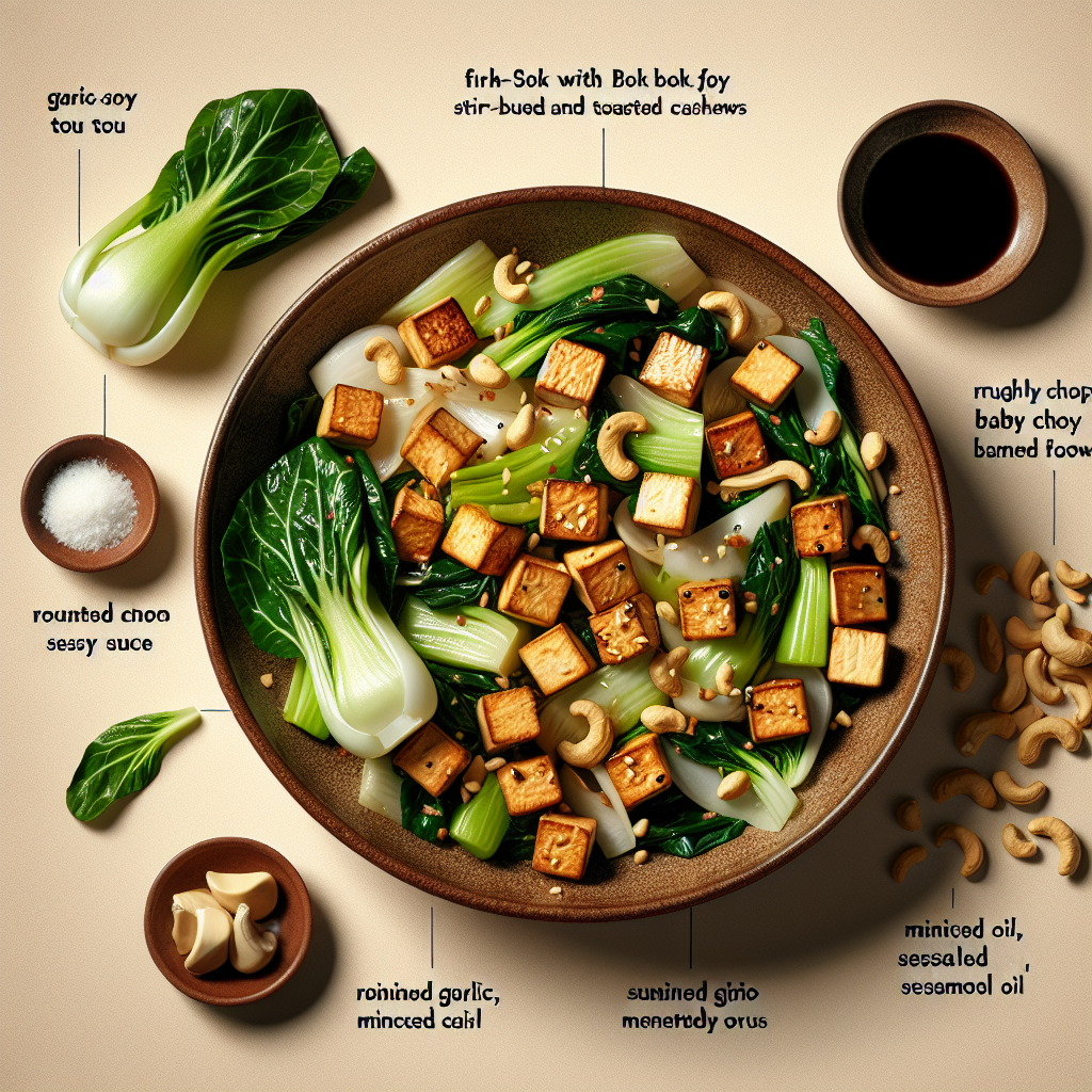 Garlic-Soy Tofu Stir-Fry with Baby Bok Choy and Toasted Cashews