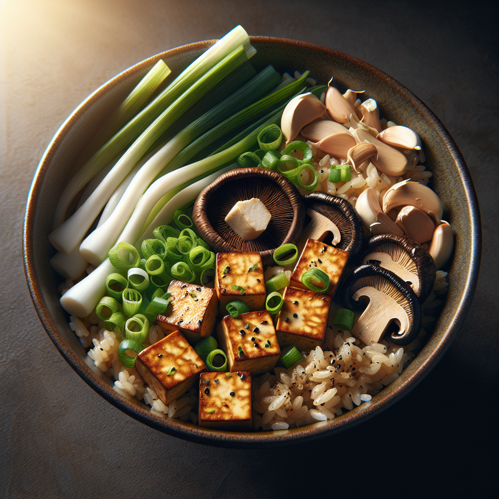 Ginger-Scallion Tofu Bowls with Roasted Shiitakes and Brown Rice