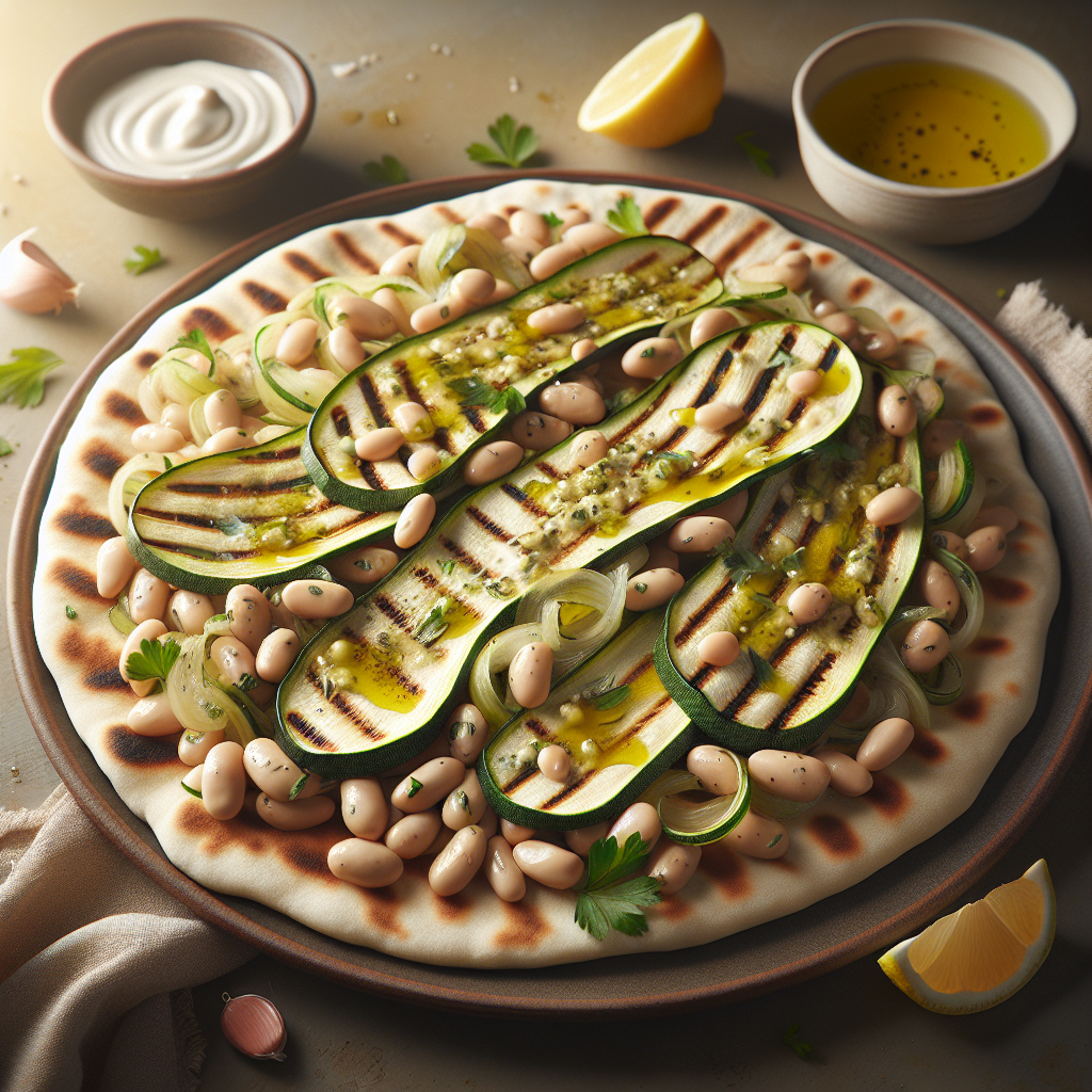 Grilled Herbed White Bean & Zucchini Flatbreads with Lemon-Tahini Drizzle