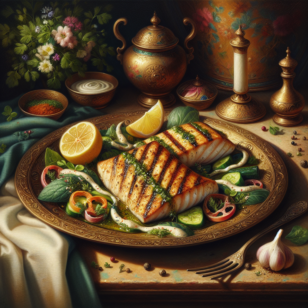 Grilled Sumac-Spiced Mahi-Mahi with Lemon-Tahini Drizzle & Herb Salad