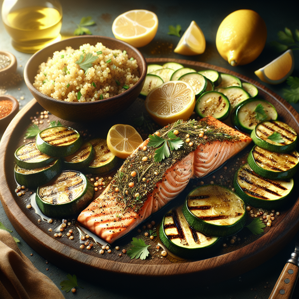 Grilled Za’atar Salmon with Lemon-Herb Quinoa & Roasted Zucchini