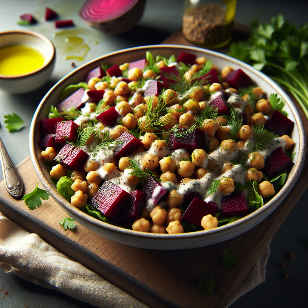 Herbed Chickpea & Roasted Beet Salad with Creamy Dill Dressing