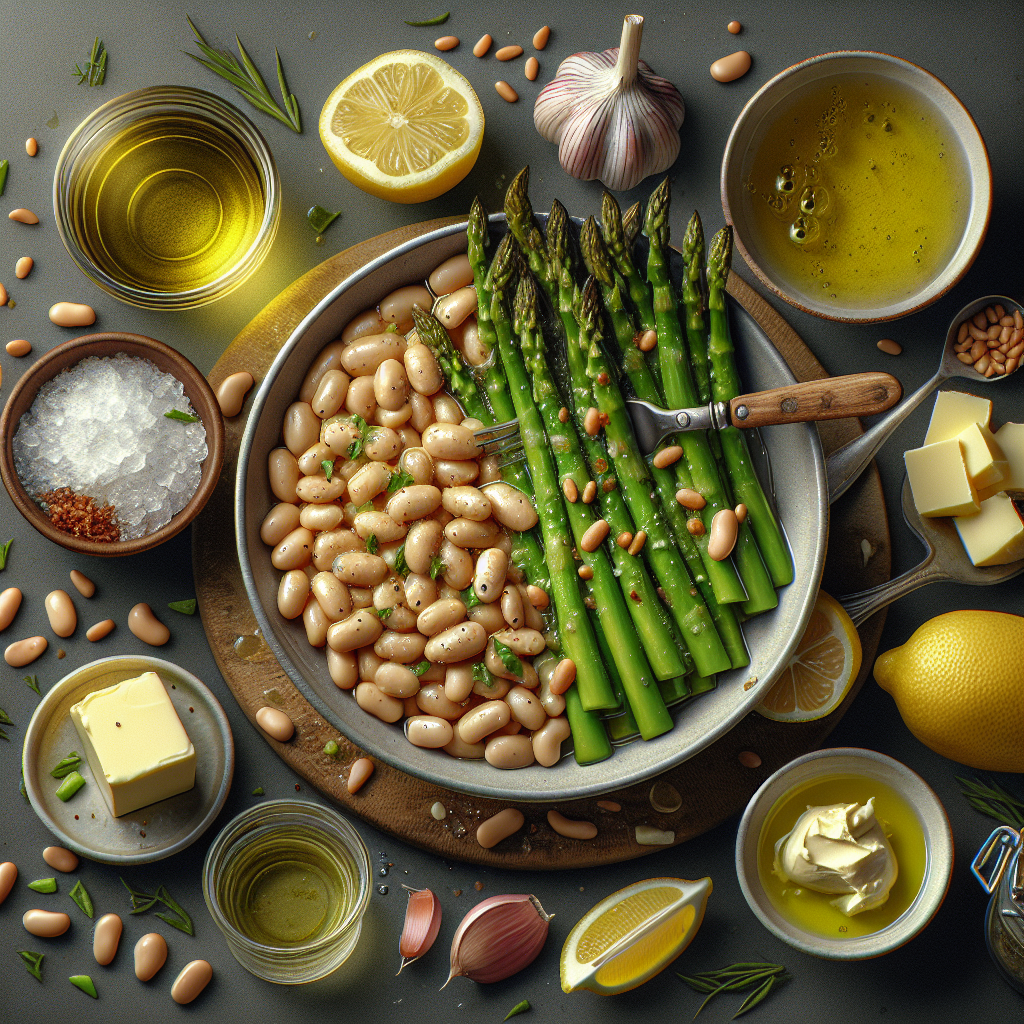 Lemon-Garlic Butter Beans & Roasted Asparagus with Toasted Pine Nuts