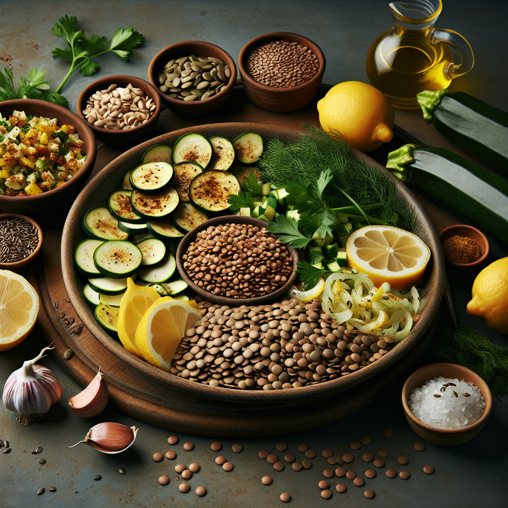 Lemon-Herb Lentil & Roasted Zucchini Salad with Toasted Sunflower Seeds