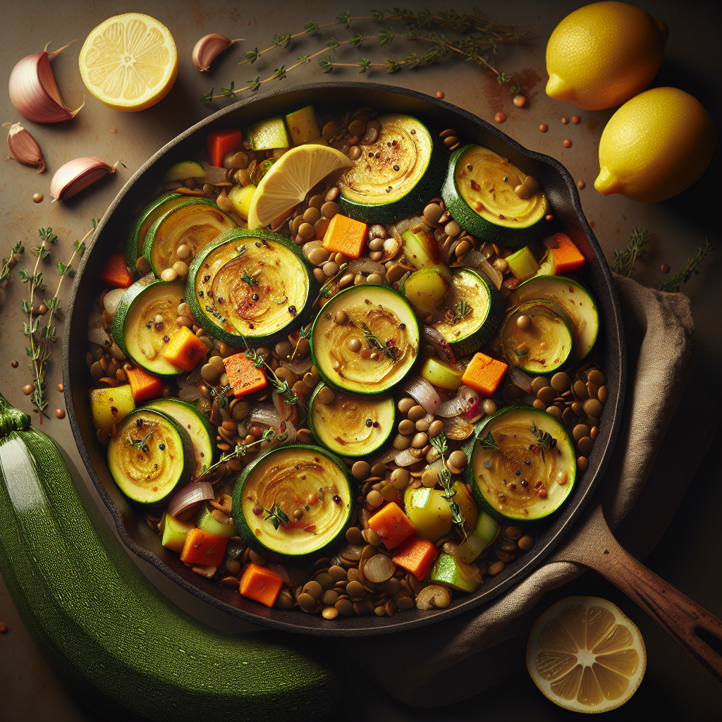 Lemony Lentil & Roasted Zucchini Skillet with Fresh Thyme Gremolata