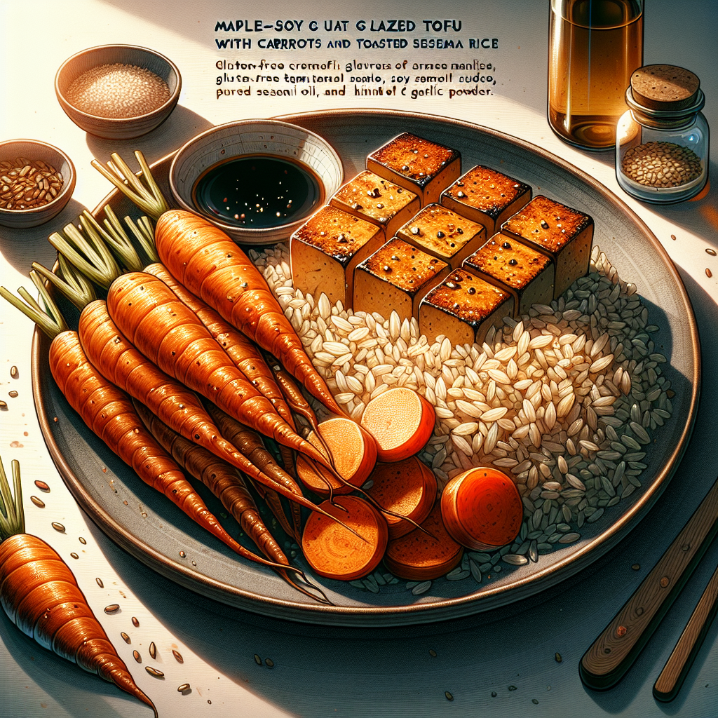 Maple-Soy Glazed Tofu with Roasted Carrots and Toasted Sesame Rice