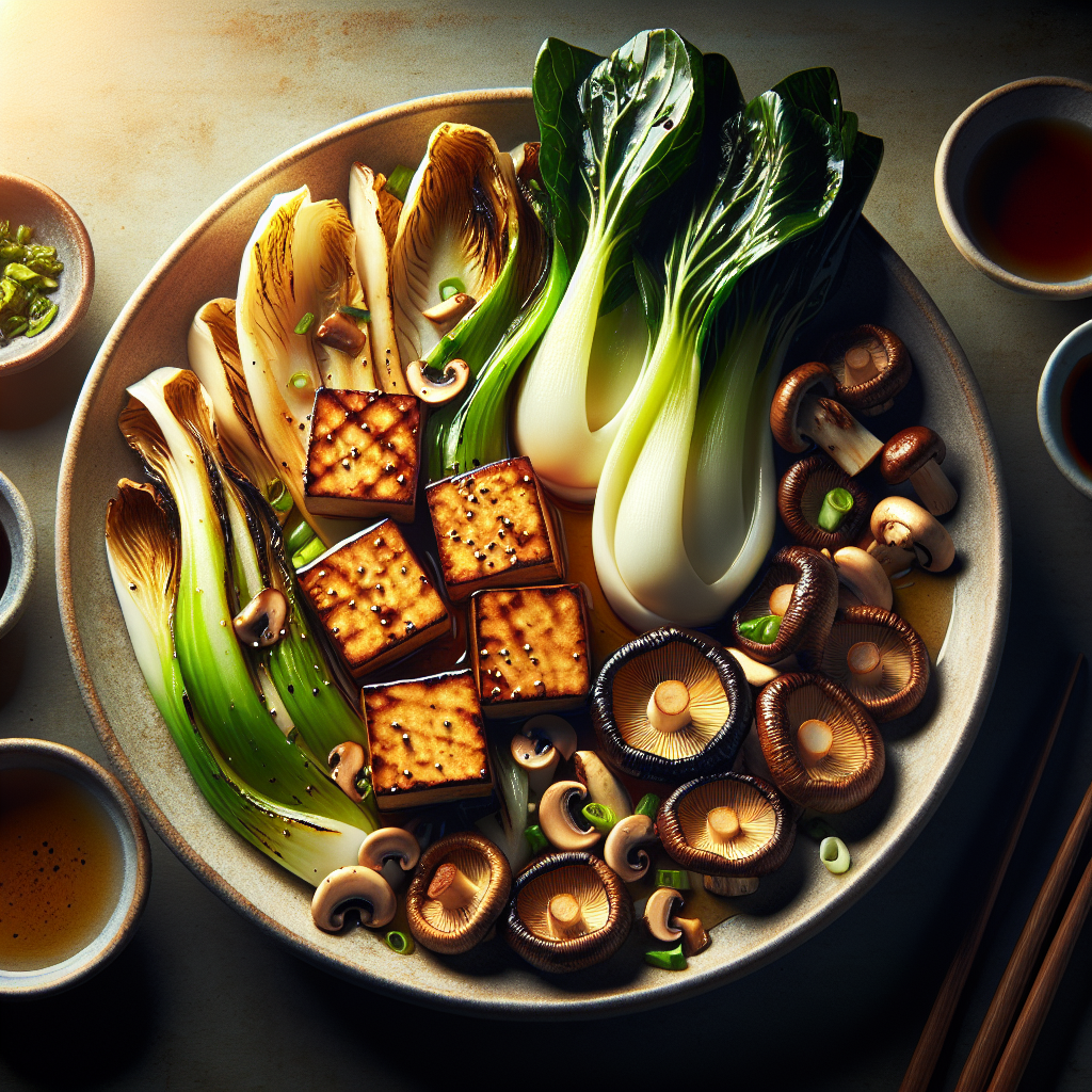 Miso-Glazed Tofu with Charred Bok Choy and Shiitake Mushrooms