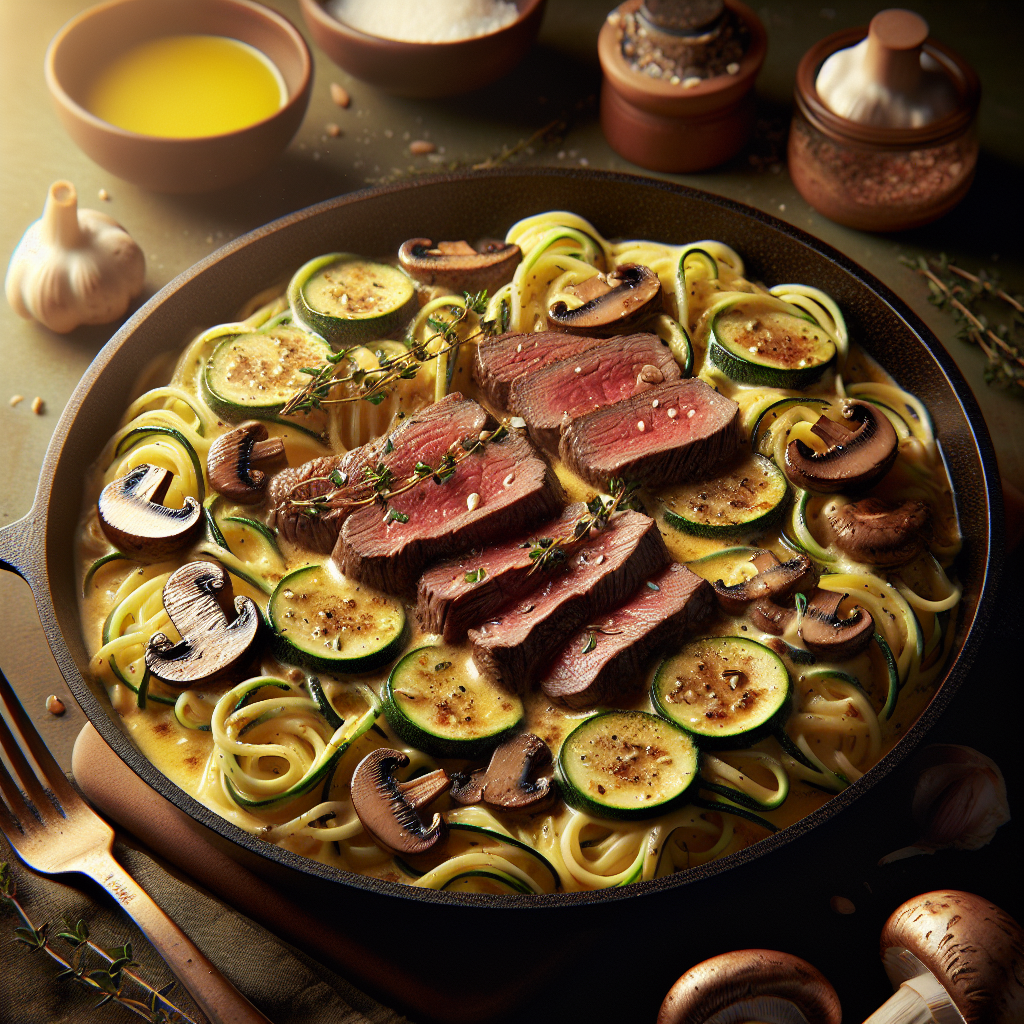One-Pot Creamy Beef & Mushroom Zoodle Skillet (Keto, 18-Minute Recipe)