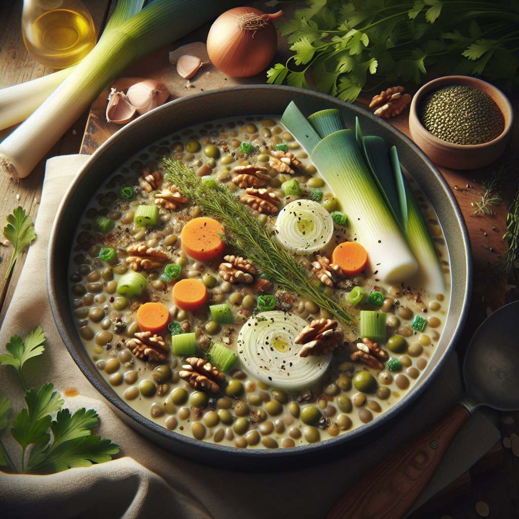 One-Pot Creamy French Lentil & Leek Stew with Tarragon and Walnuts