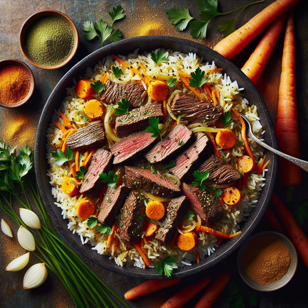 One-Pot Cumin-Spiced Beef & Carrot Pilaf with Fresh Parsley