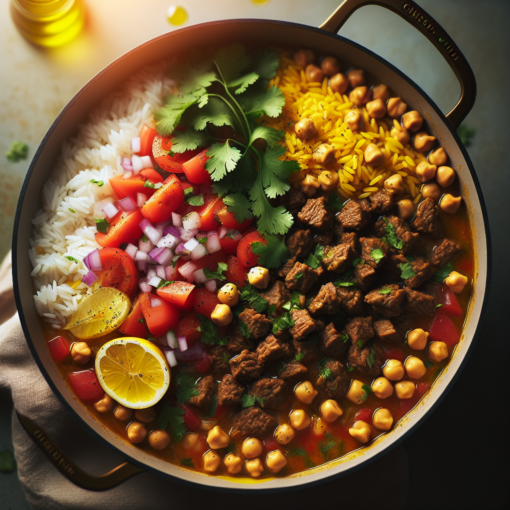 One-Pot Curried Beef & Chickpea Rice Skillet with Fresh Cilantro