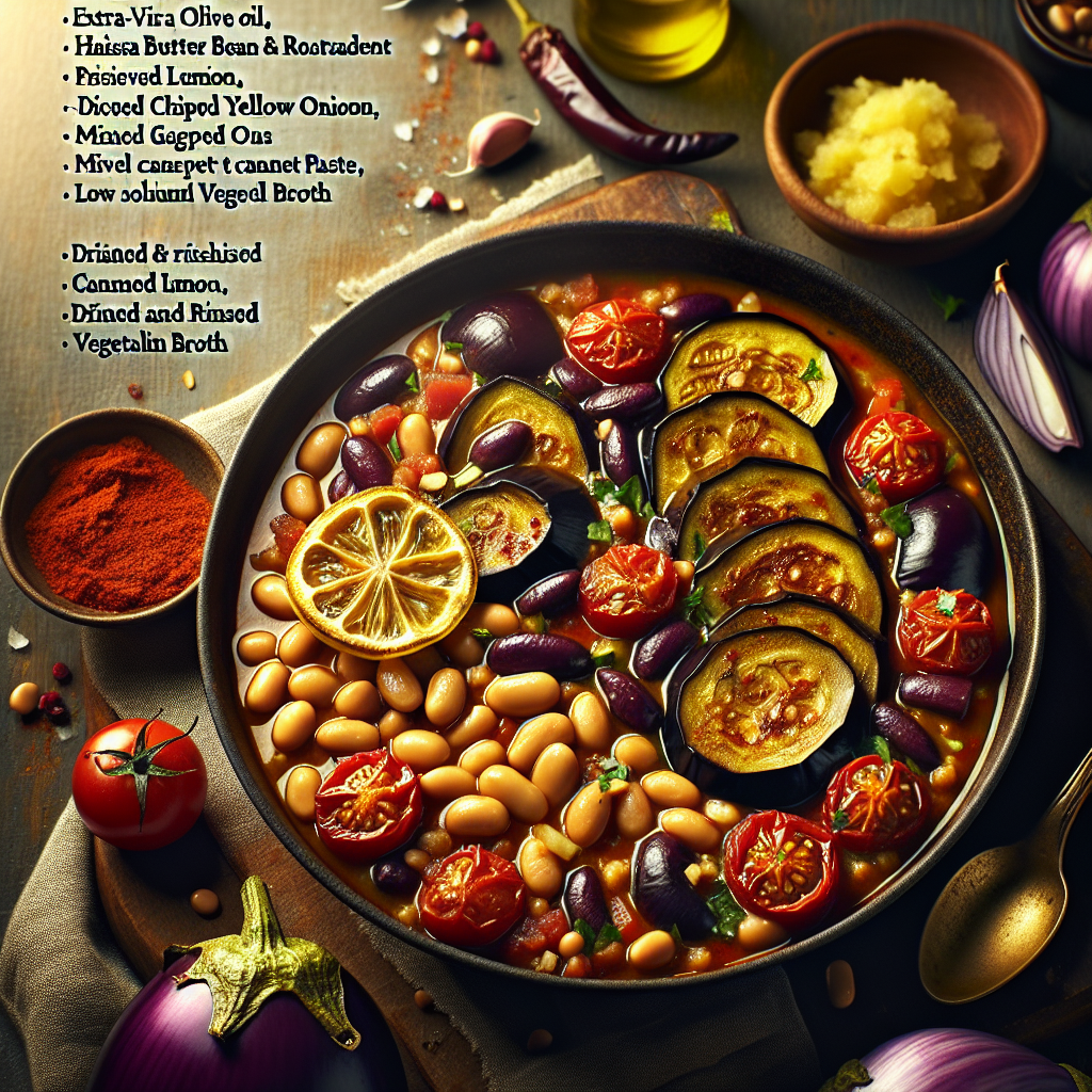 One-Pot Harissa Butter Bean & Roasted Eggplant Stew with Preserved Lemon