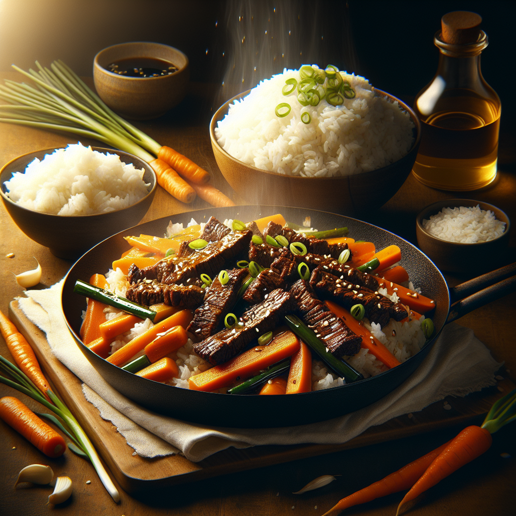 One-Pot Honey-Sesame Vegetarian 'Beef' & Carrot Stir-Fry with Scallion Rice