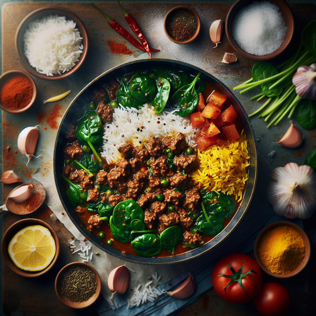 One-Pot Indian Spiced Beef & Spinach Curry with Basmati Rice (20-Minute Recipe)