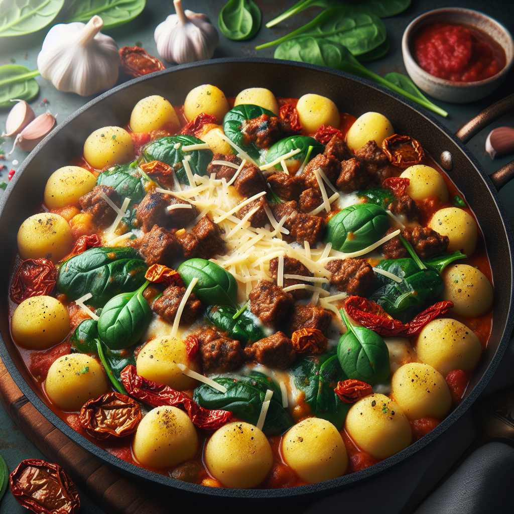 One-Pot Italian Beef & Spinach Gnocchi Skillet with Sun-Dried Tomatoes