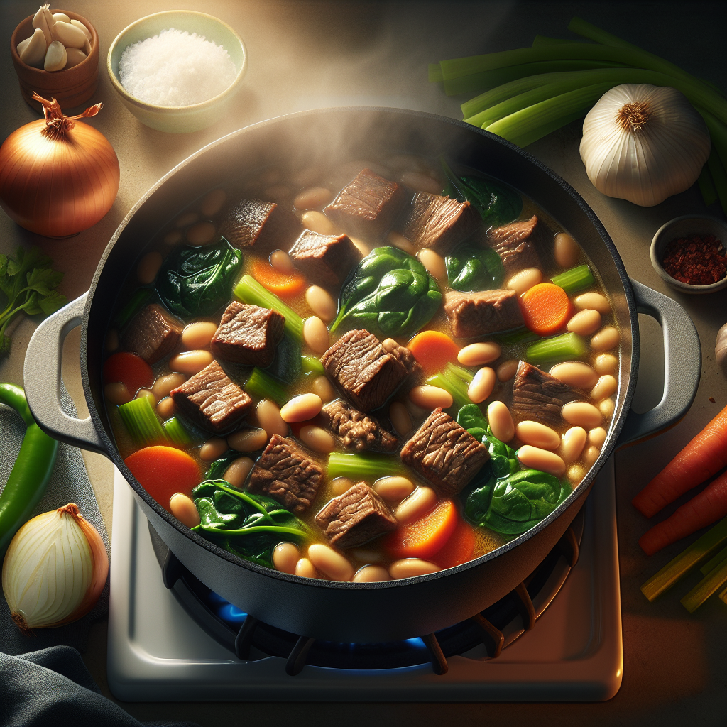 One-Pot Italian Beef & White Bean Stew with Rosemary and Spinach