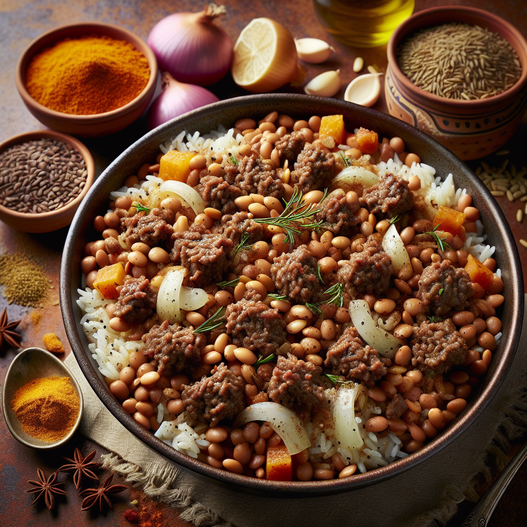 One-Pot Lebanese Beef & Lentil Pilaf with Toasted Pine Nuts