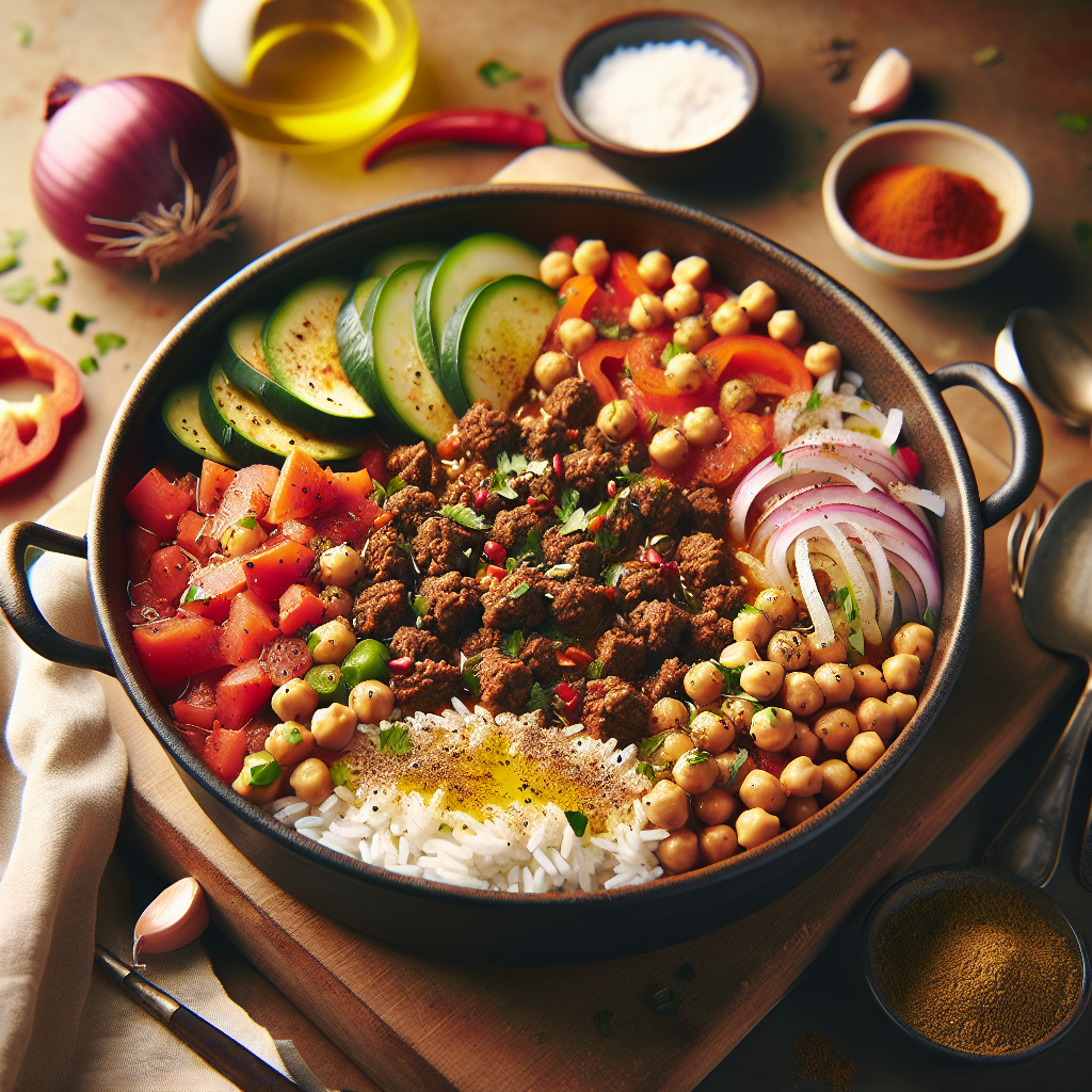 One-Pot Mediterranean Beef & Chickpea Pilaf with Lemon-Parsley Drizzle