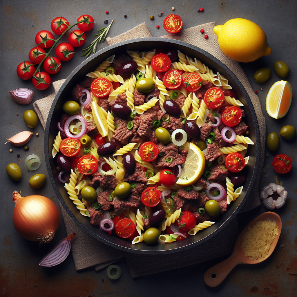 One-Pot Mediterranean Beef & Lemon-Olive Orzo Skillet (20-Minute Recipe)