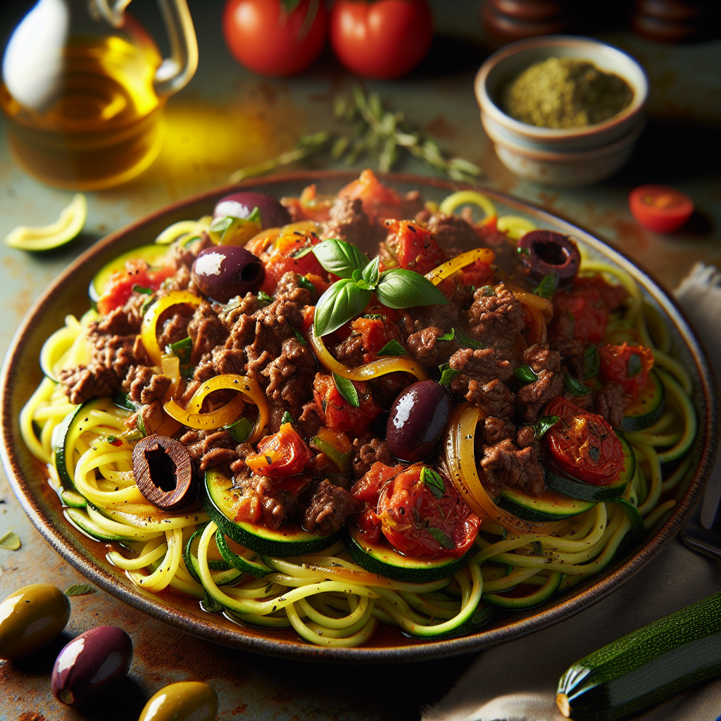 One-Pot Mediterranean Beef & Olive Ragu with Zucchini Noodles (20-Minute Recipe)