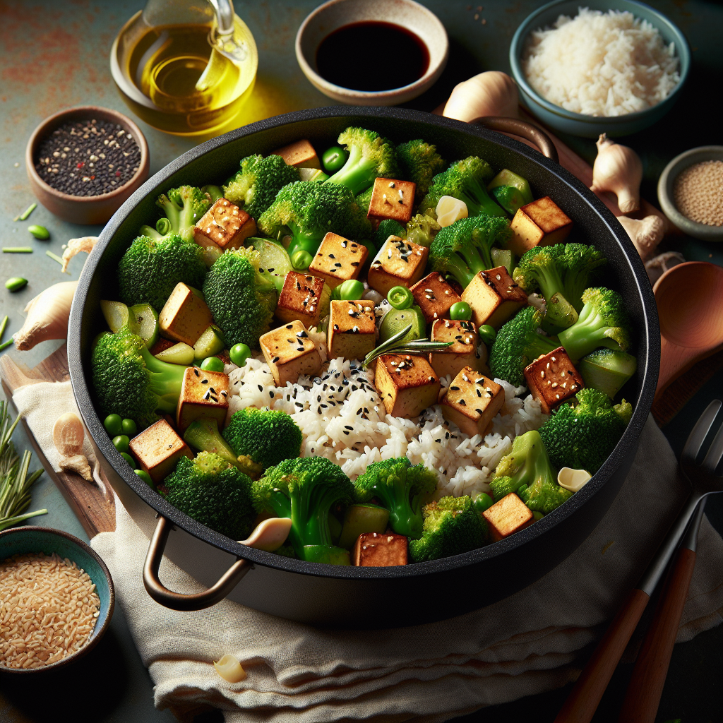 One-Pot Sesame-Ginger Broccoli & Tofu Rice Skillet (15-Minute Air-Fryer Recipe)