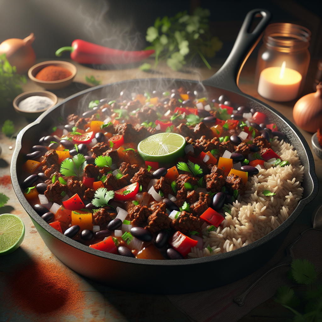 One-Pot Smoky Chipotle Vegan Beef & Black Bean Rice Skillet with Cilantro Lime