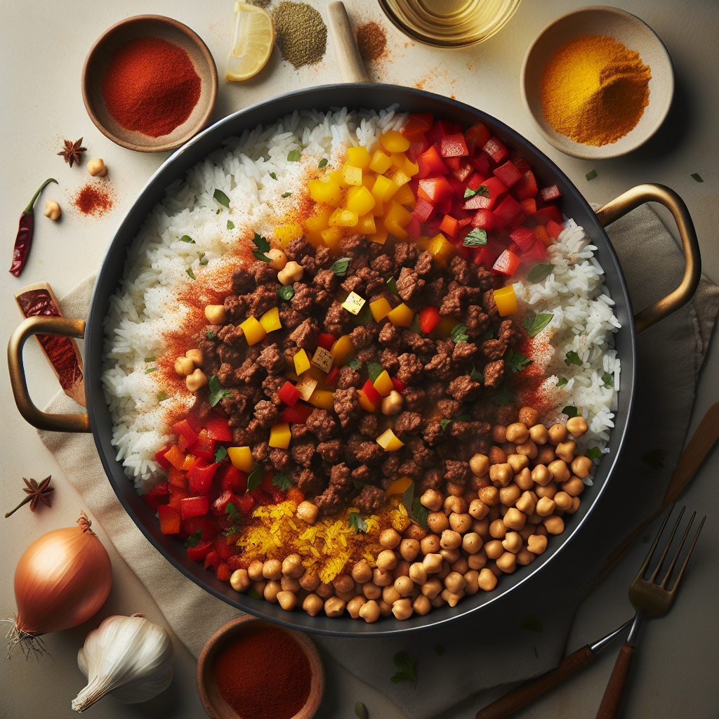 One-Pot Spanish Beef & Chickpea Rice Skillet with Smoked Paprika