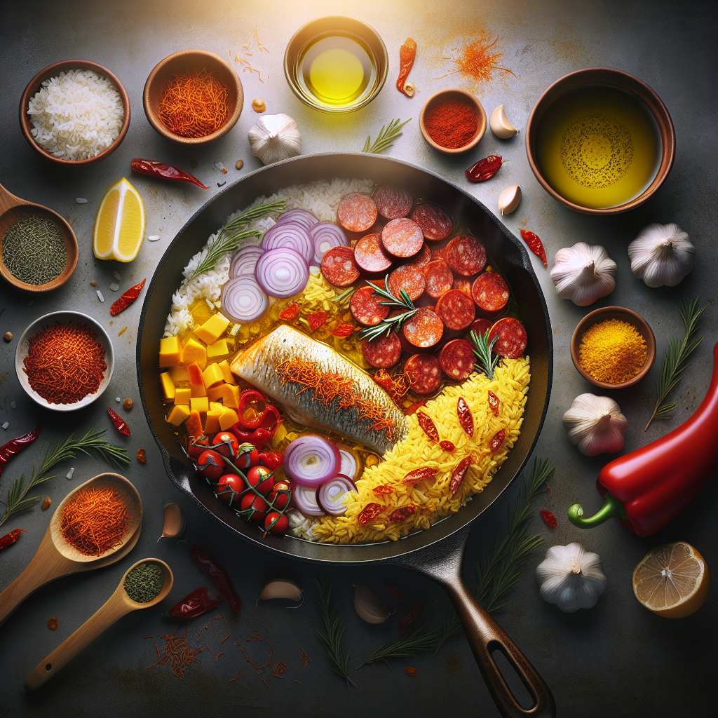 One-Pot Spanish Saffron Fish & Chorizo Rice Skillet