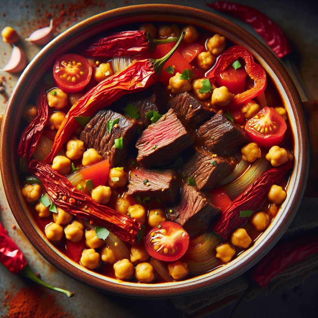 One-Pot Spiced Beef & Chickpea Stew with Roasted Red Peppers